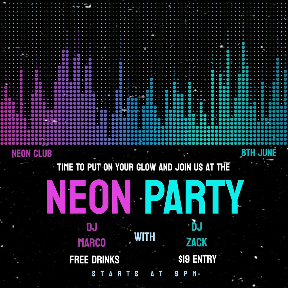 Neon party Instagram post template