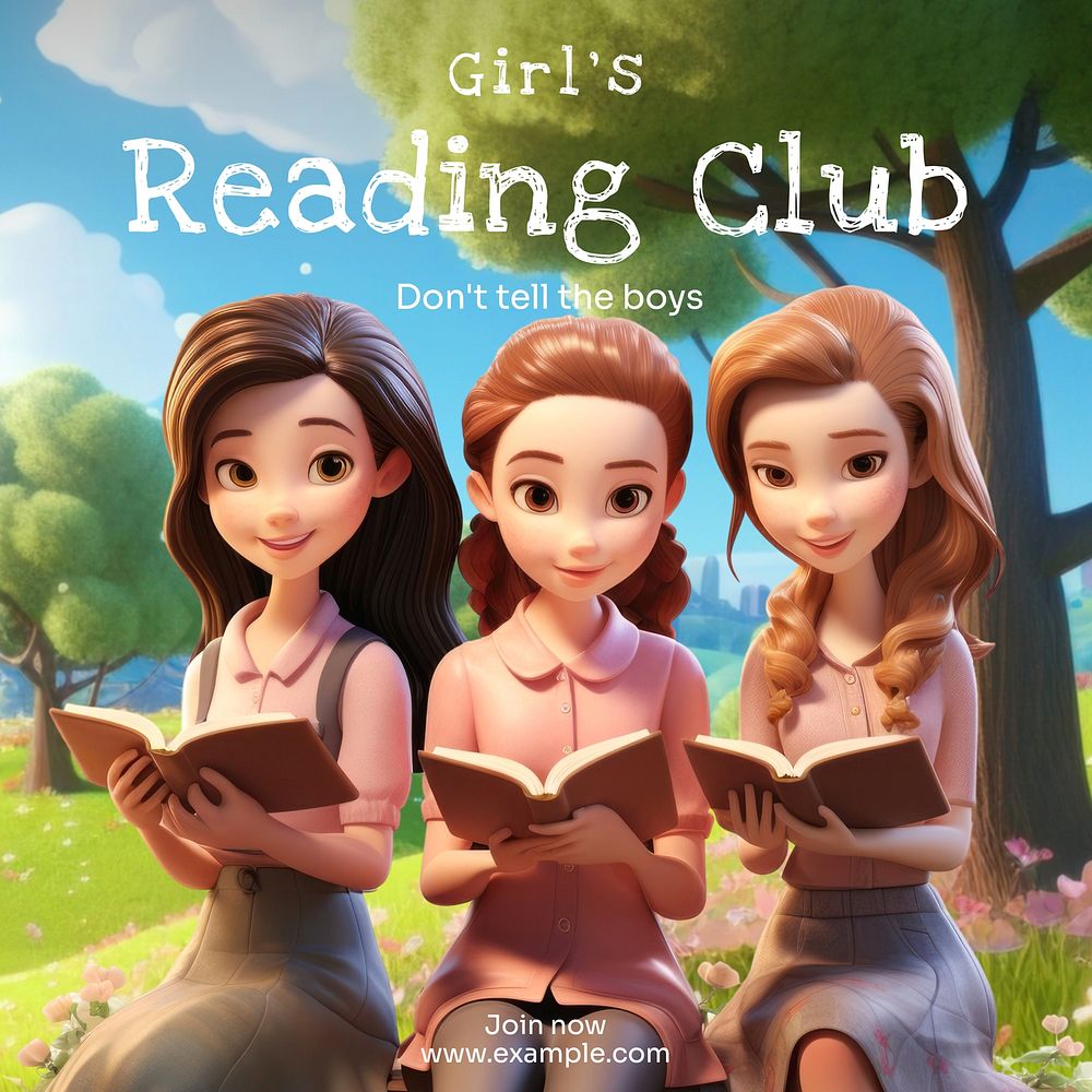 Girl's reading club Instagram post template