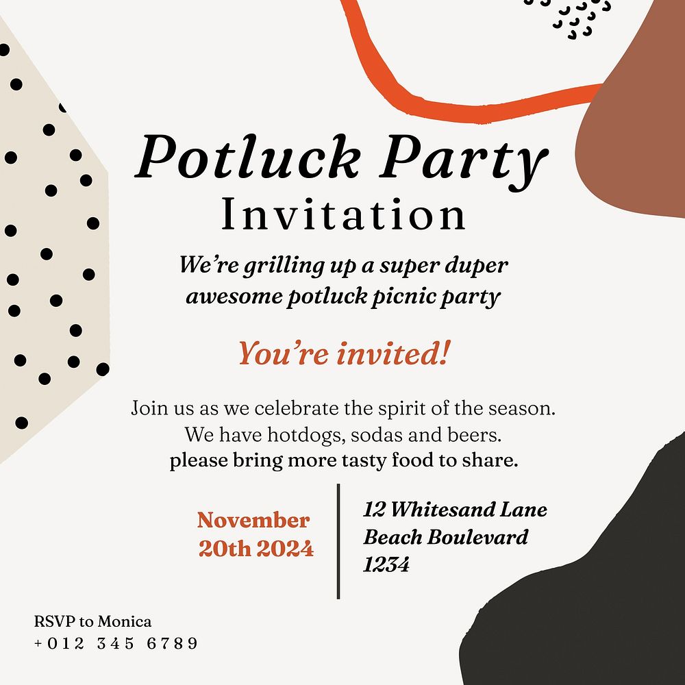 Potluck party Instagram post template