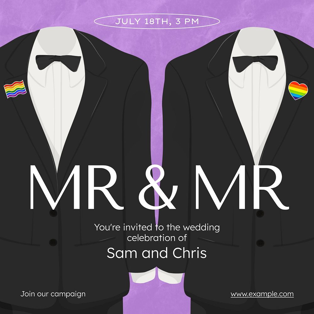 Gay wedding Instagram post template