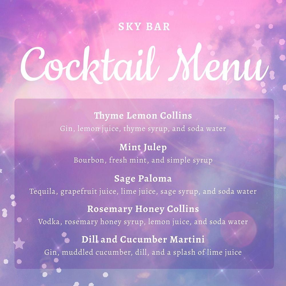 Cocktail menu Instagram post template