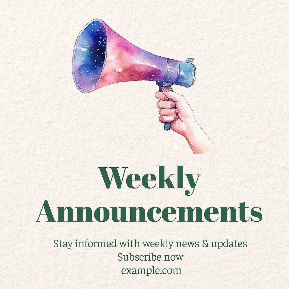 Weekly announcements Instagram post template Free Photo rawpixel
