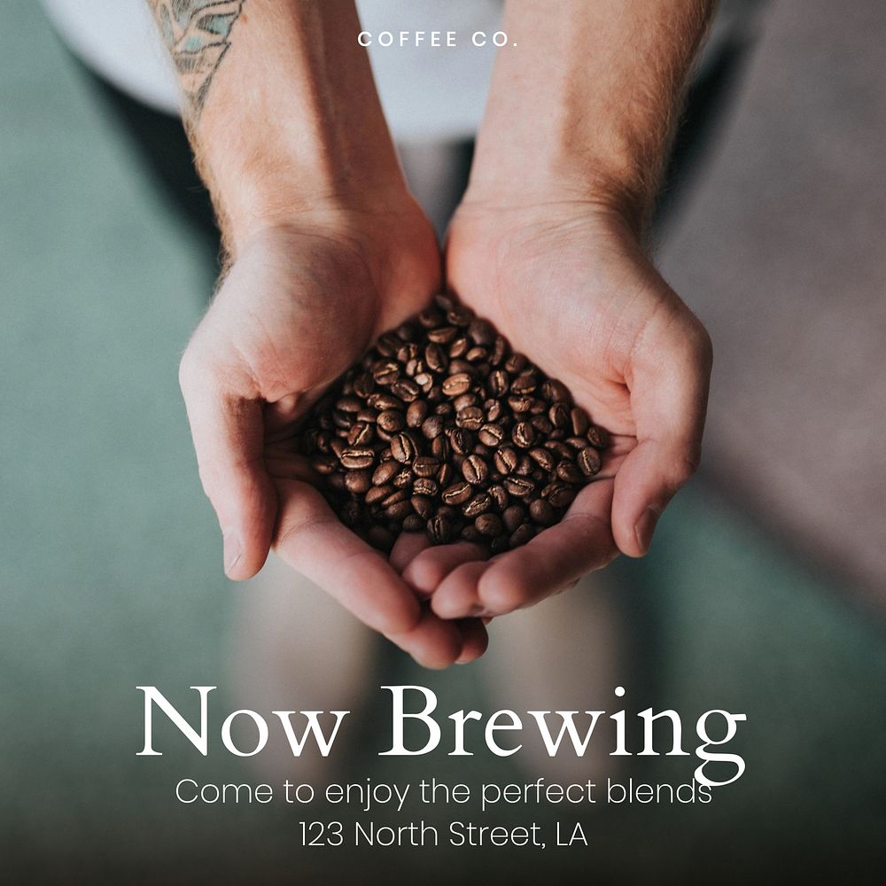 Now brewing, cafe Facebook post template