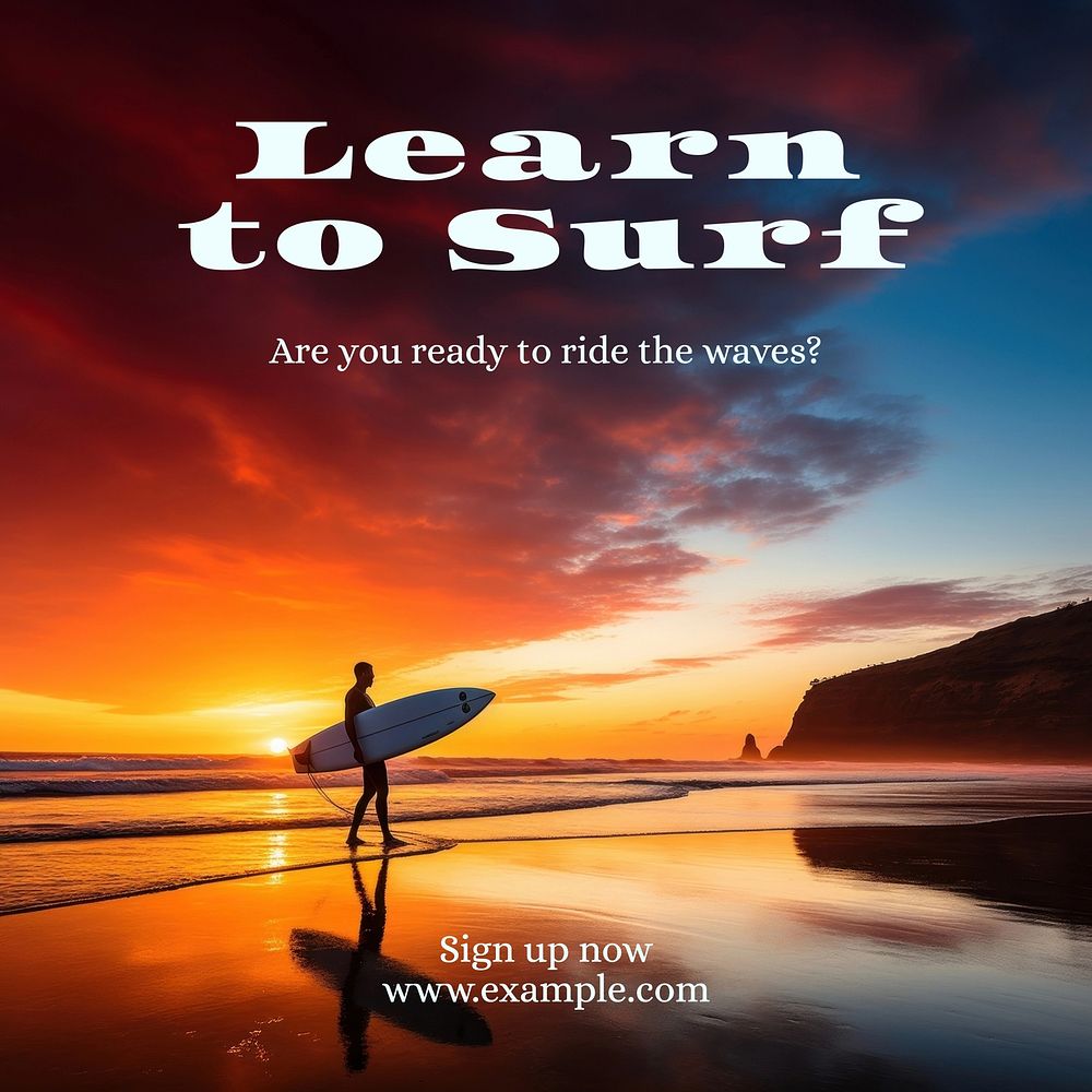 Learn surfing Instagram post template