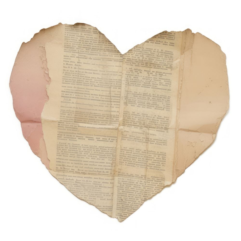 Heart shape newspaper ripped paper text diaper page.