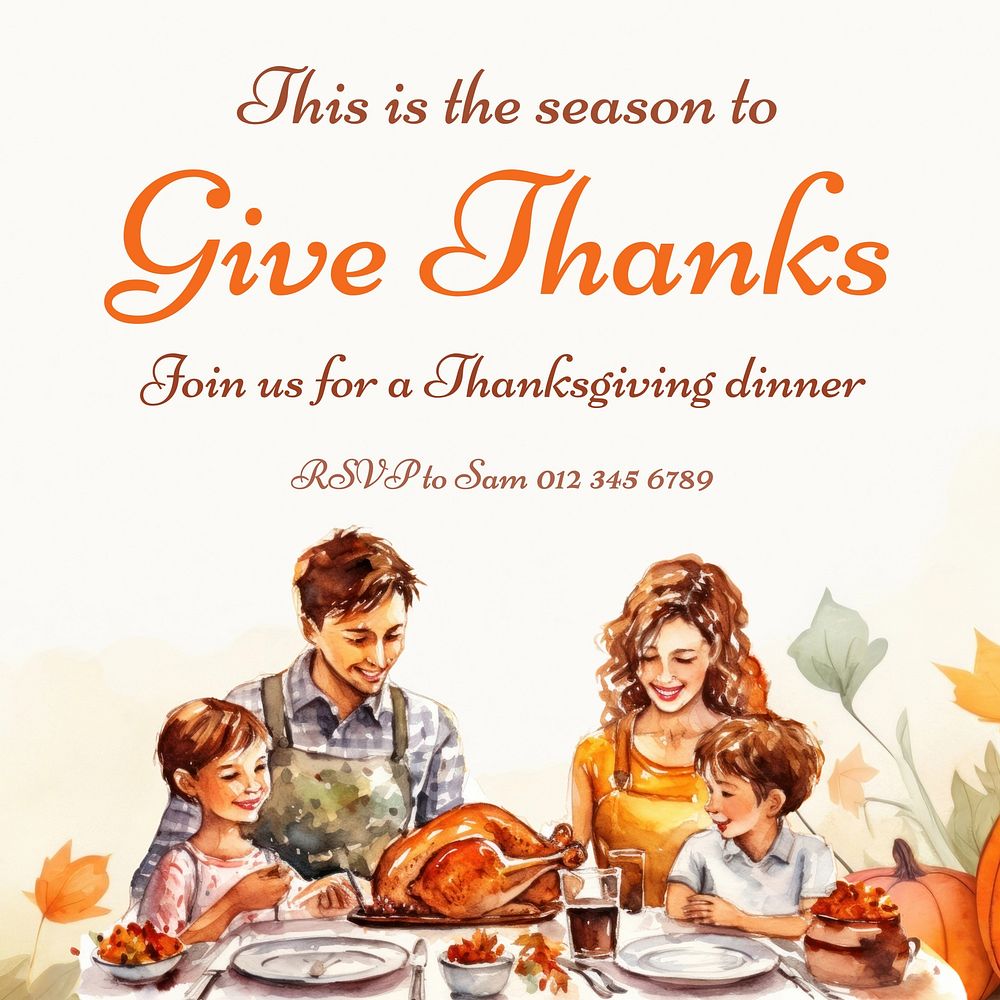 Thanksgiving dinner Instagram post template