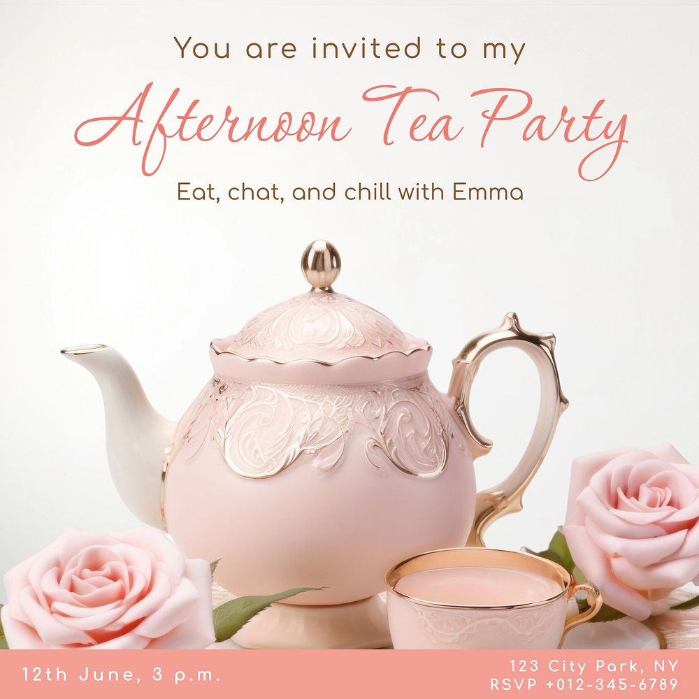 Tea party invitation Facebook post template