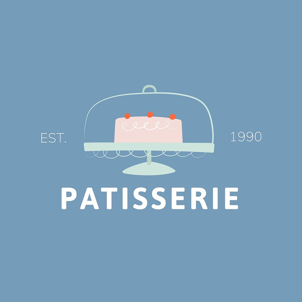 Bakery logo template, cute cake illustration vector