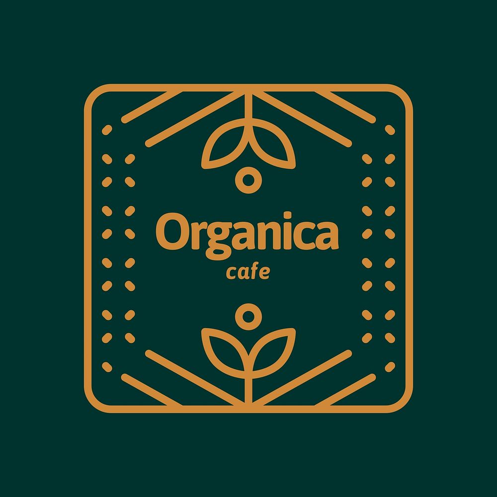 Organic cafe logo  botanical gold and green  design