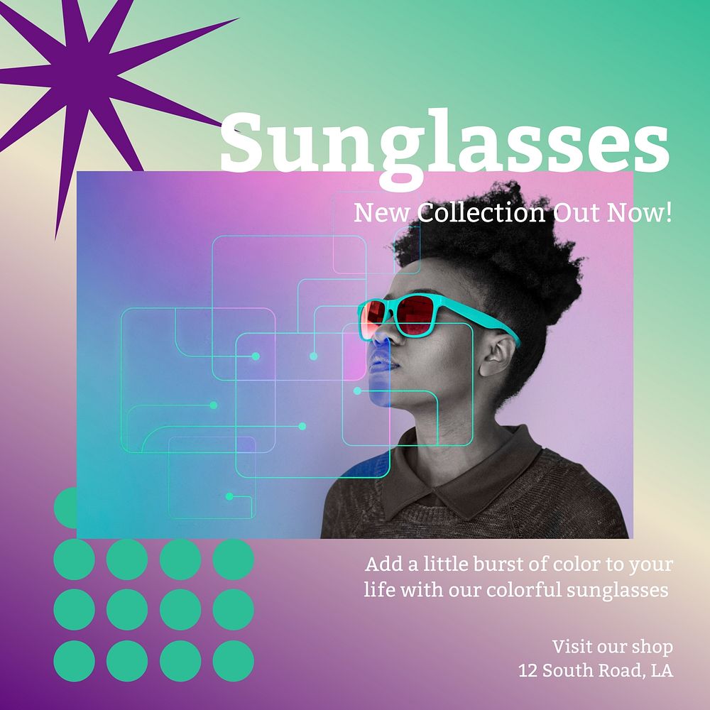 Colorful sunglasses Facebook post template social media ad