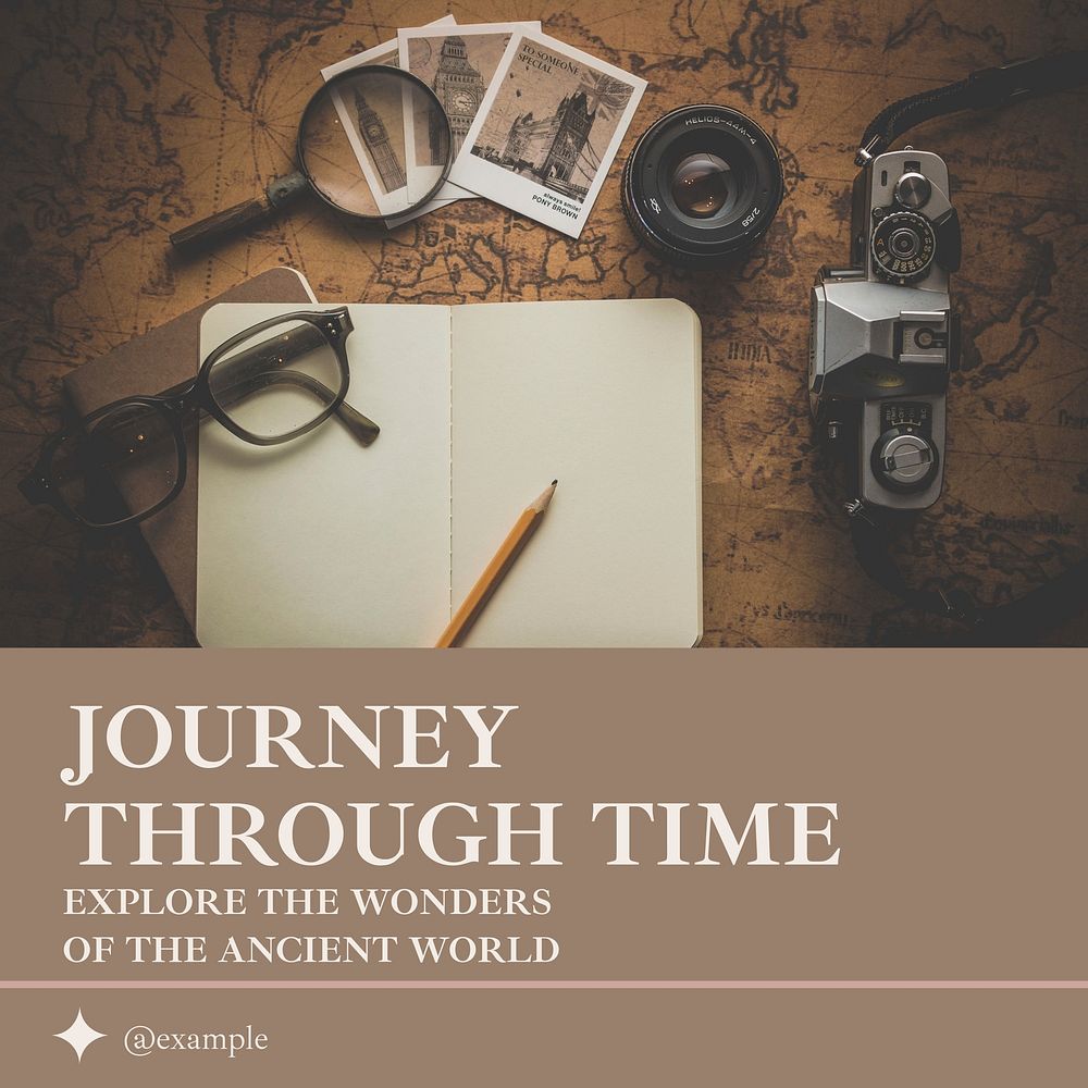 Journey through time Facebook post template,  social media ad