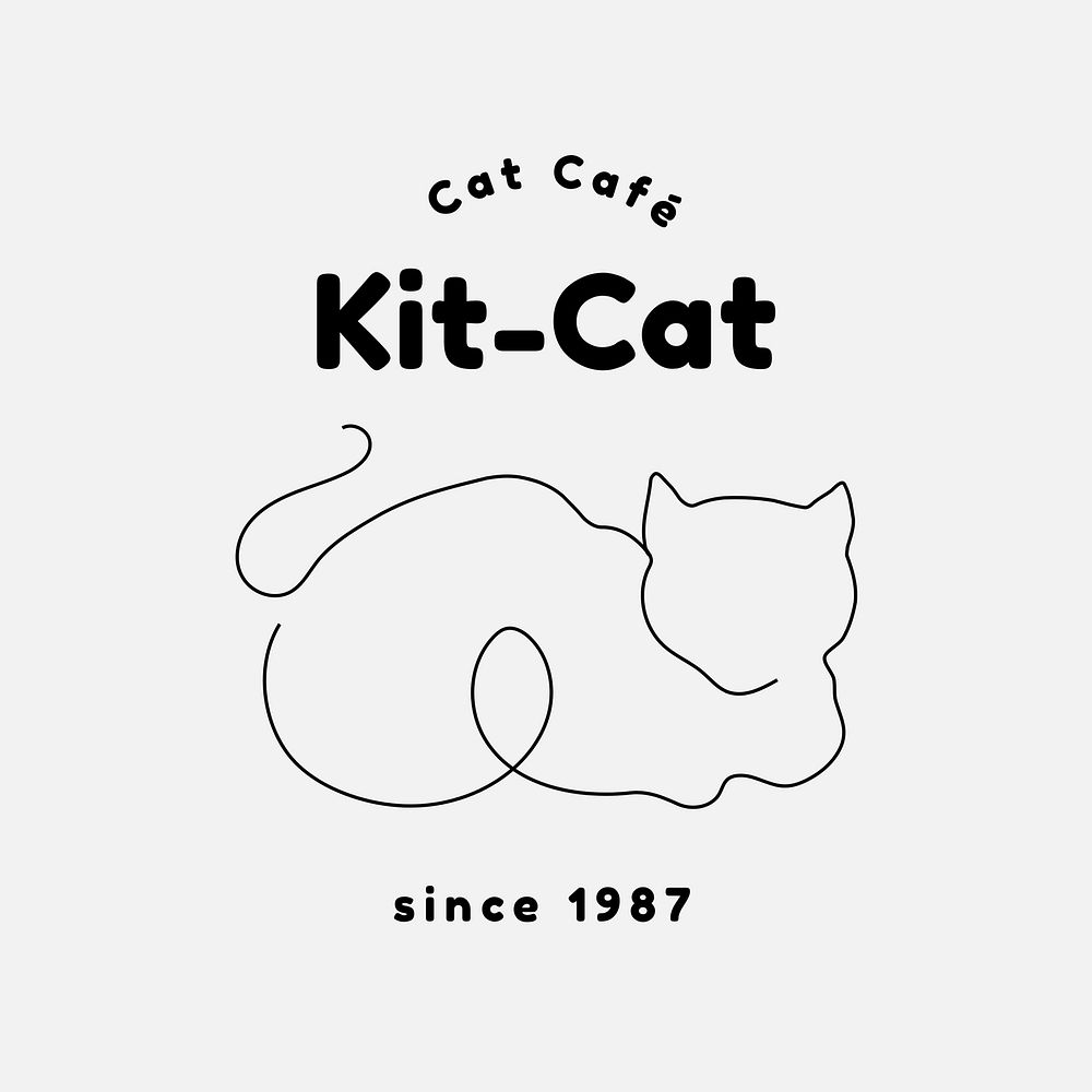 Cat line art logo template  cafe business badge 