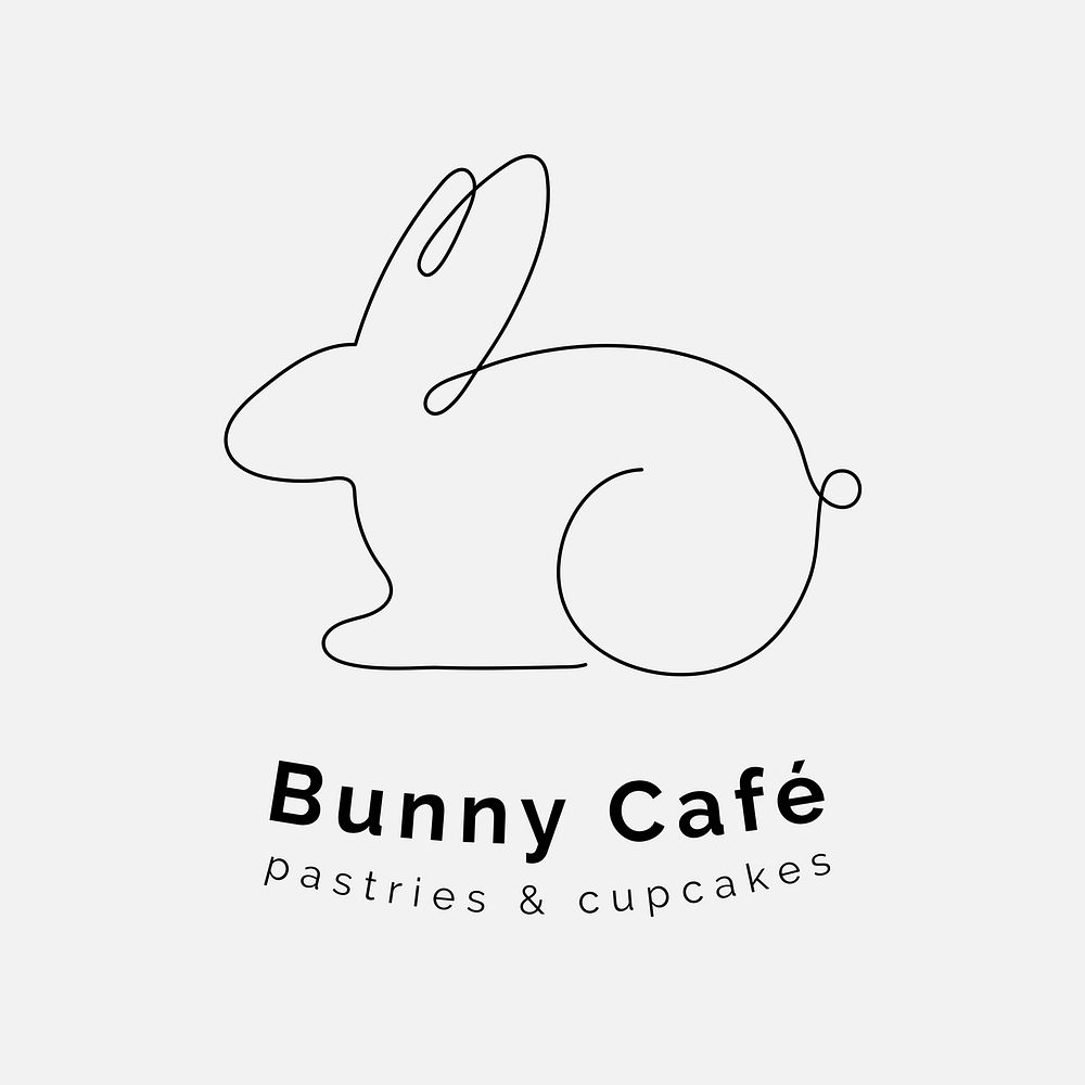 Rabbit line art logo template  cafe badge 