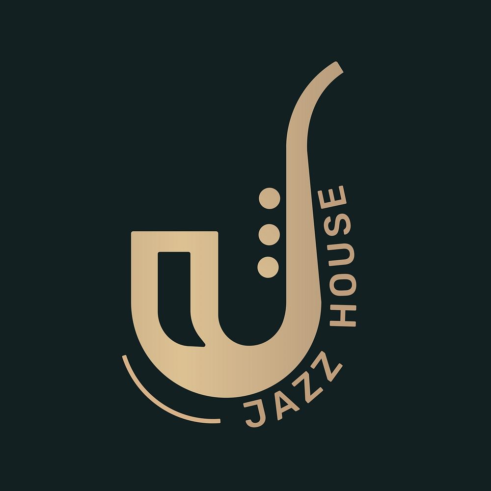 Saxophone music logo customizable design in black and gold, jazz house