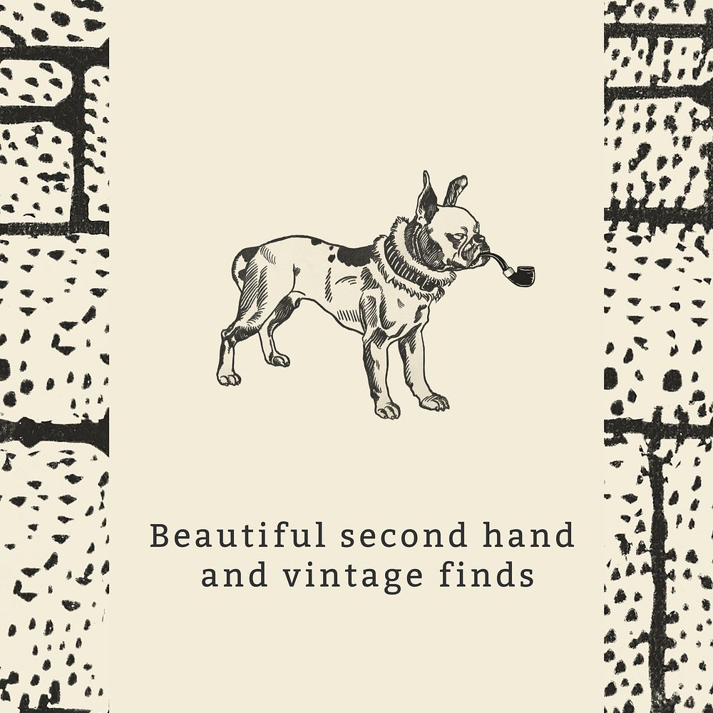 Vintage fashion Instagram post template, dog illustration remixed from artworks by Moriz Jung
