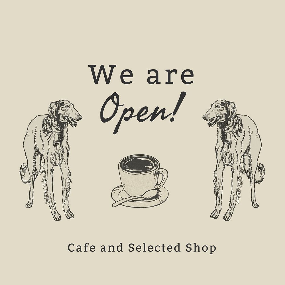 Cafe Facebook post template, dog illustration remixed from artworks by Moriz Jung