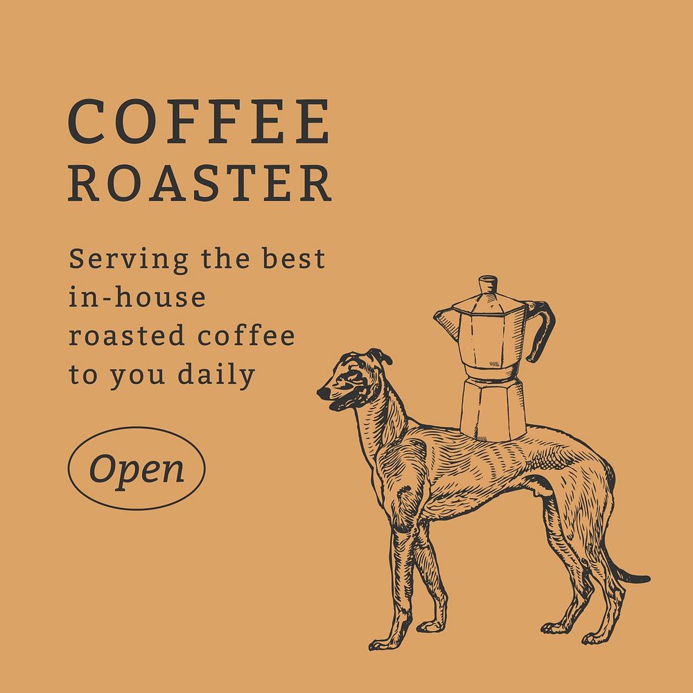 Coffee shop Facebook post template, dog illustration remixed from artworks by Moriz Jung