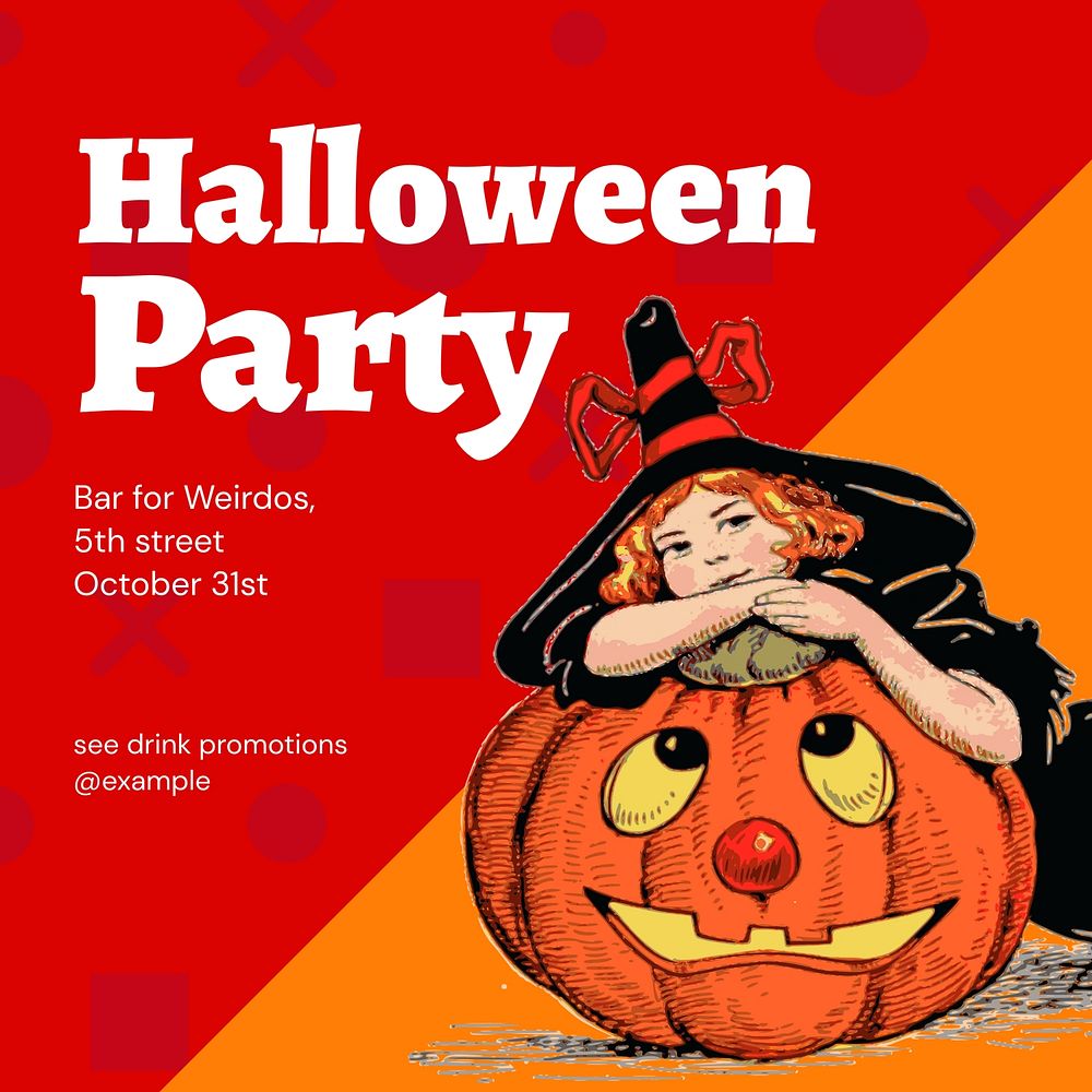 Halloween party Instagram ad template,  social media post design