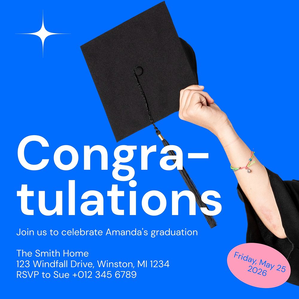 Graduation party Instagram ad template,  social media post design