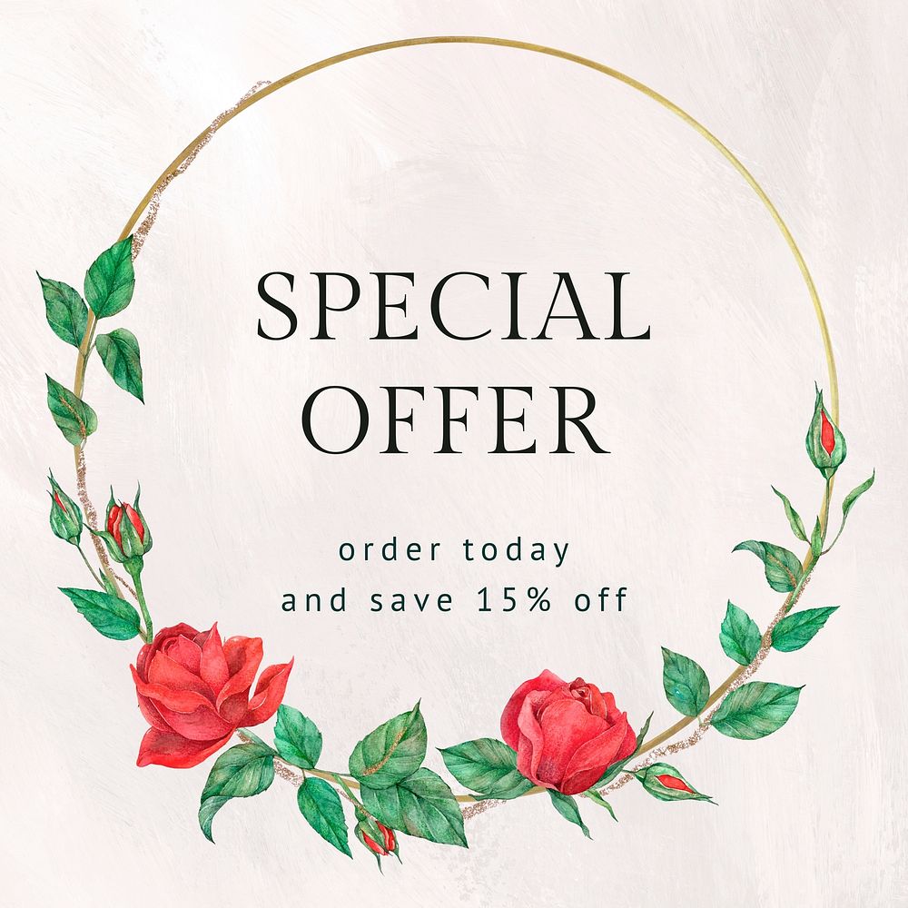 Special offer Instagram ad template, rose design 