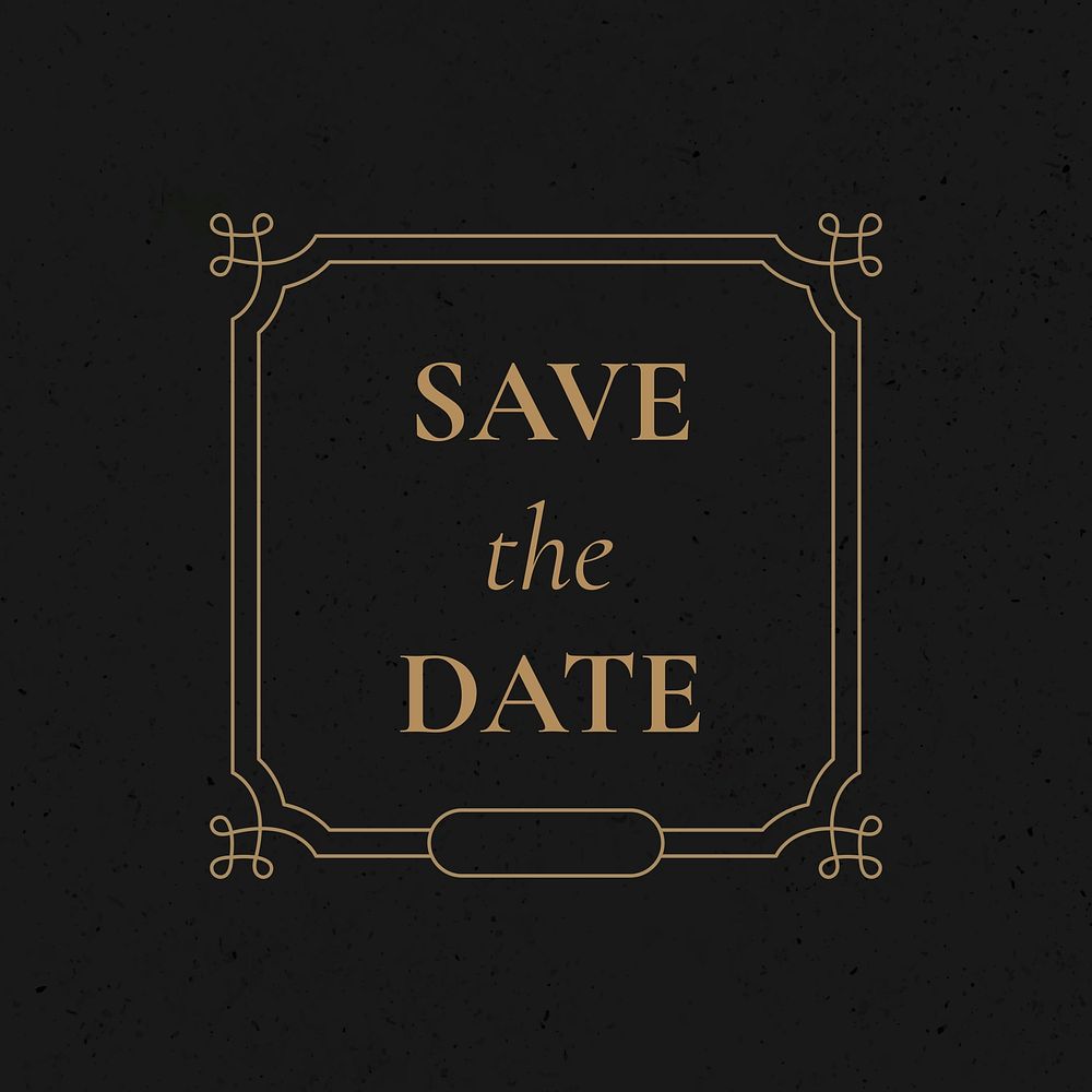 Save the date  wedding announcement instagram template in gold vintage ornamental style 