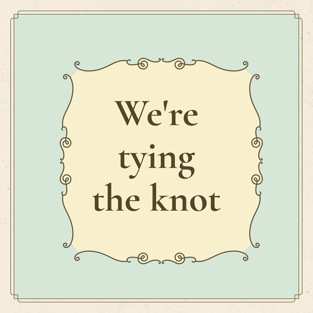  vintage wedding badge template with pastel green background we're tying the knot