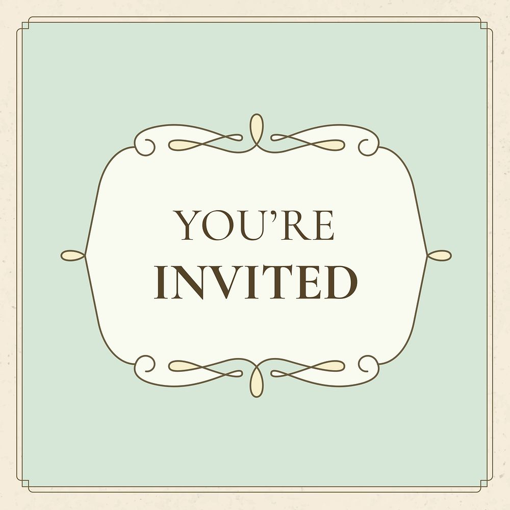 You're invited vintage wedding badge template on pastel green background you're invited