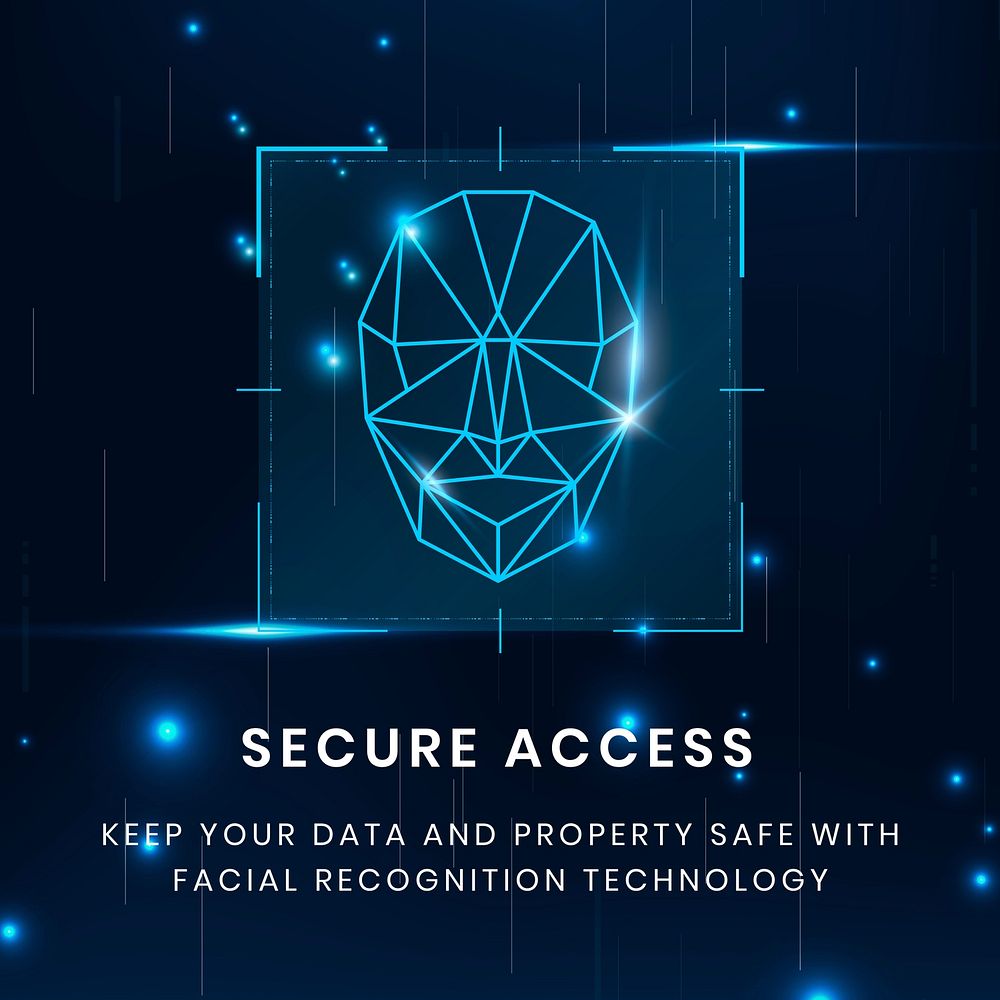 Cyber security Instagram post template,  facial recognition technology design