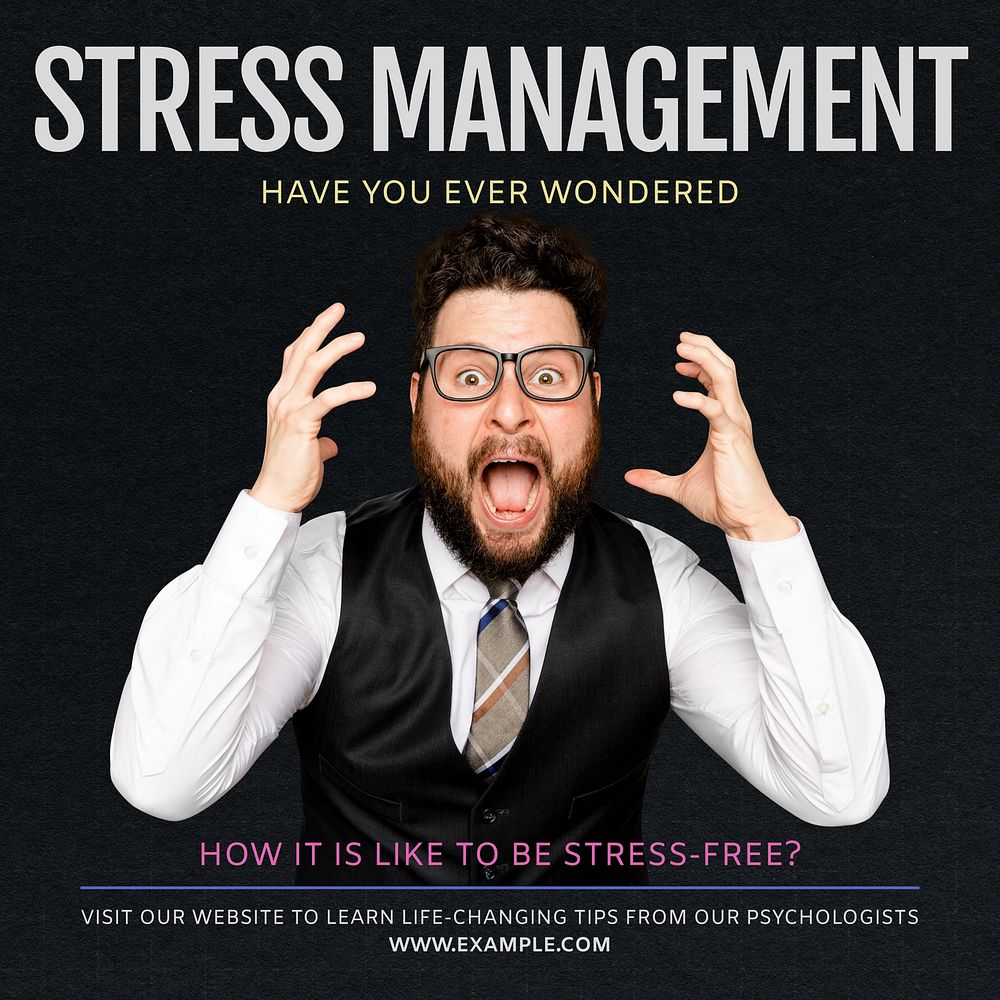 Stress management article Instagram post template,  social media ad
