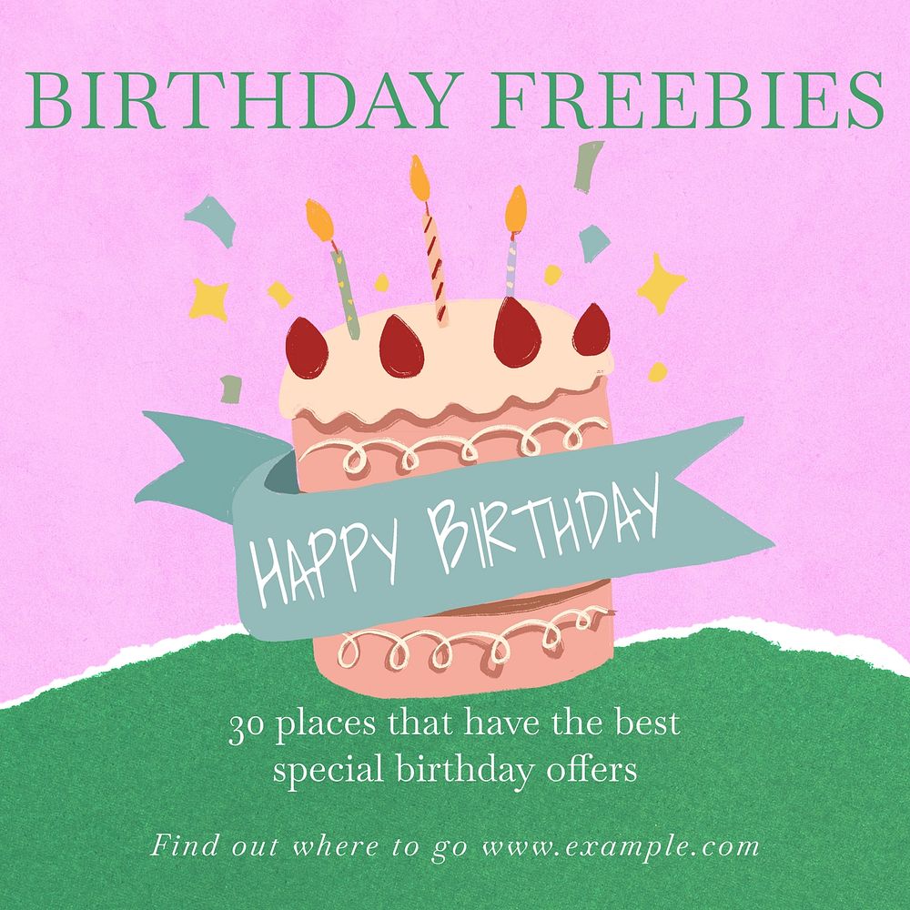 Birthday freebies Instagram post template, editable social media ad