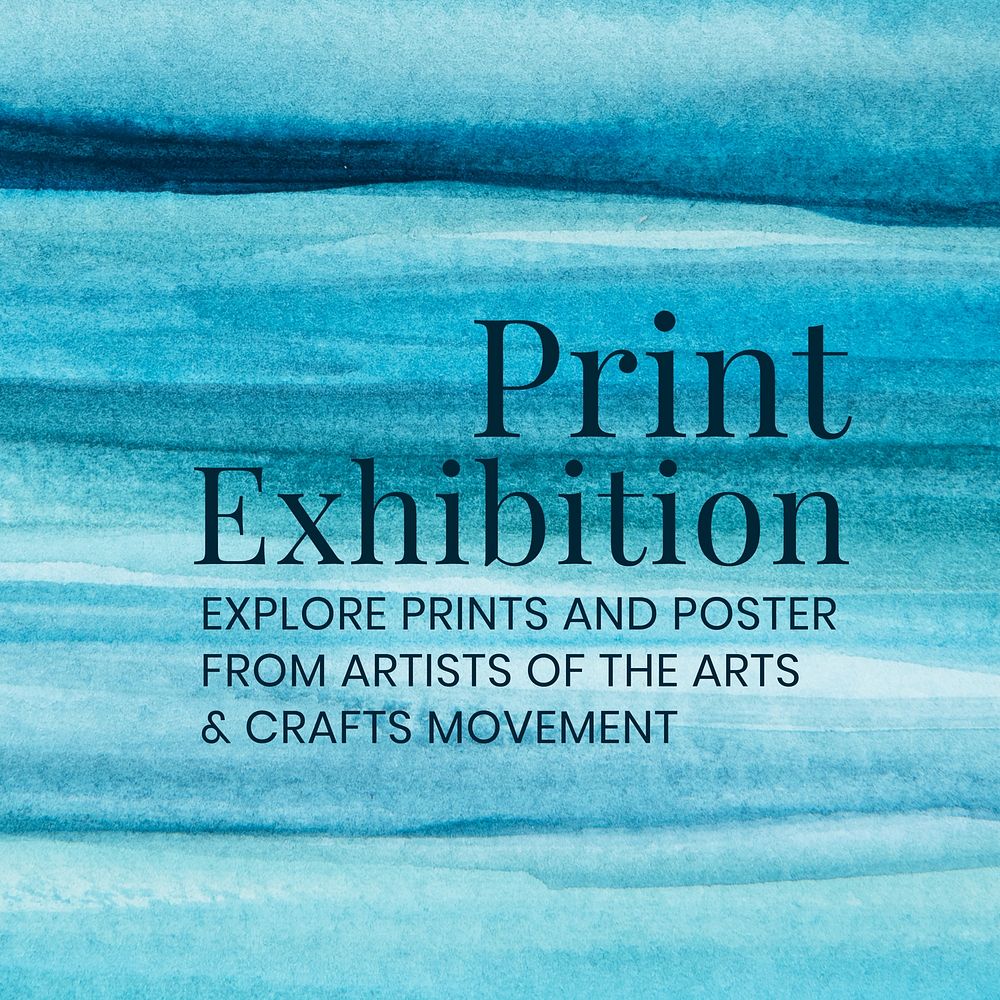 Print exhibition Facebook post template, blue watercolor design