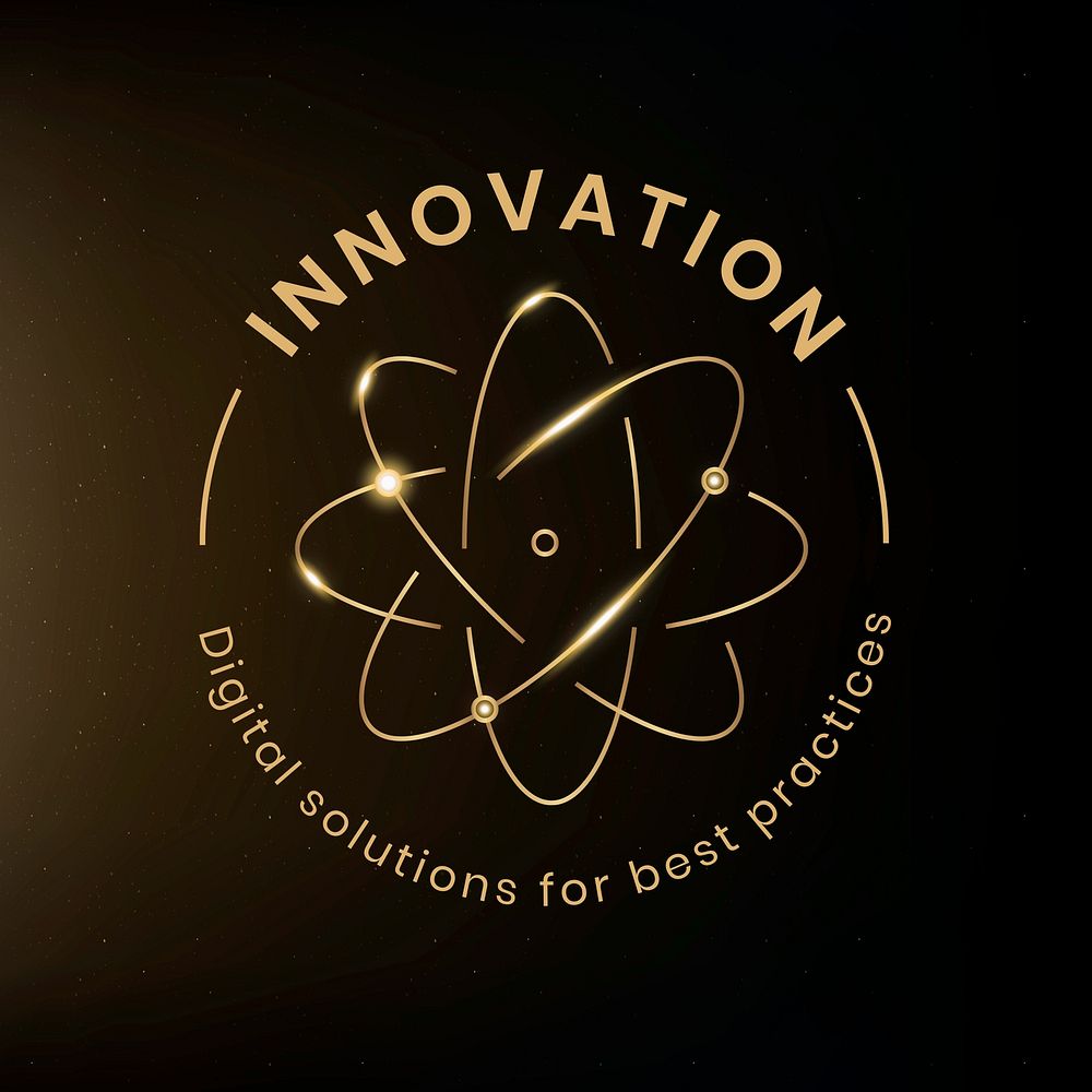 Atom science logo template, editable innovation design