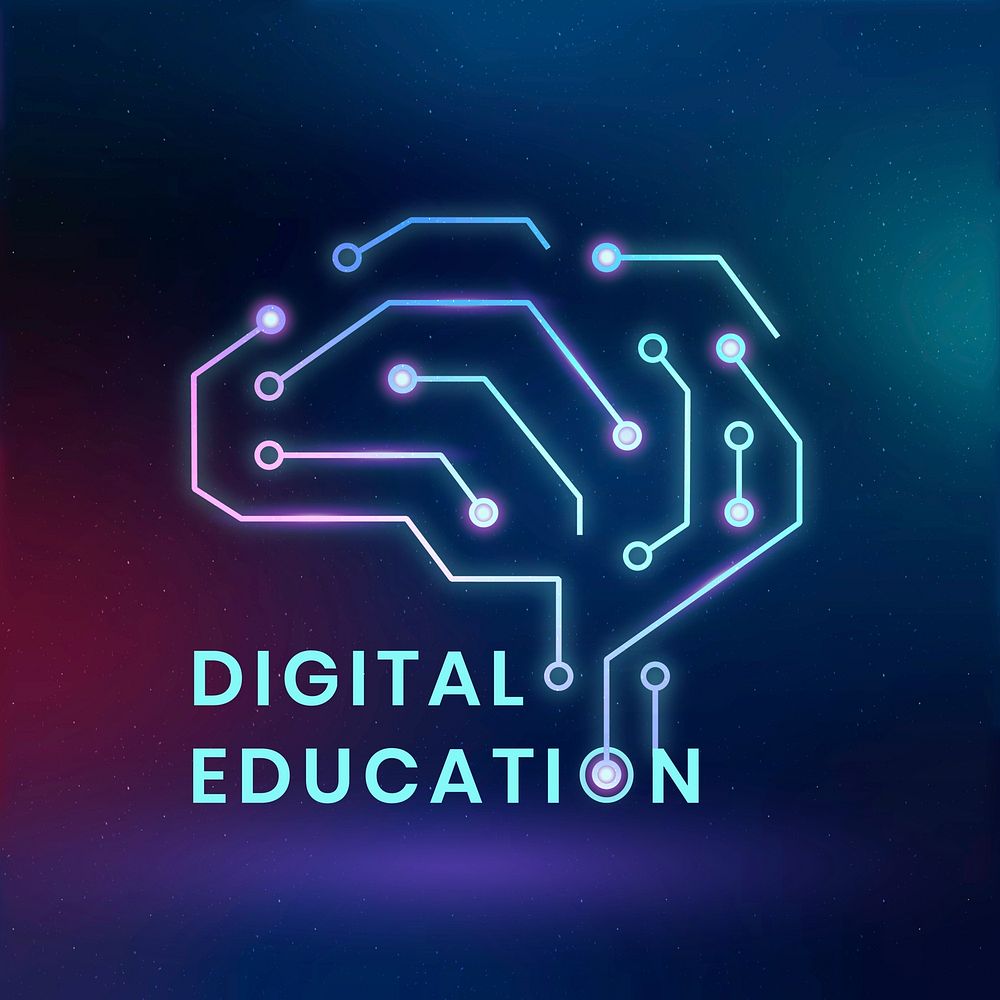 Digital education logo template, editable AI brain design