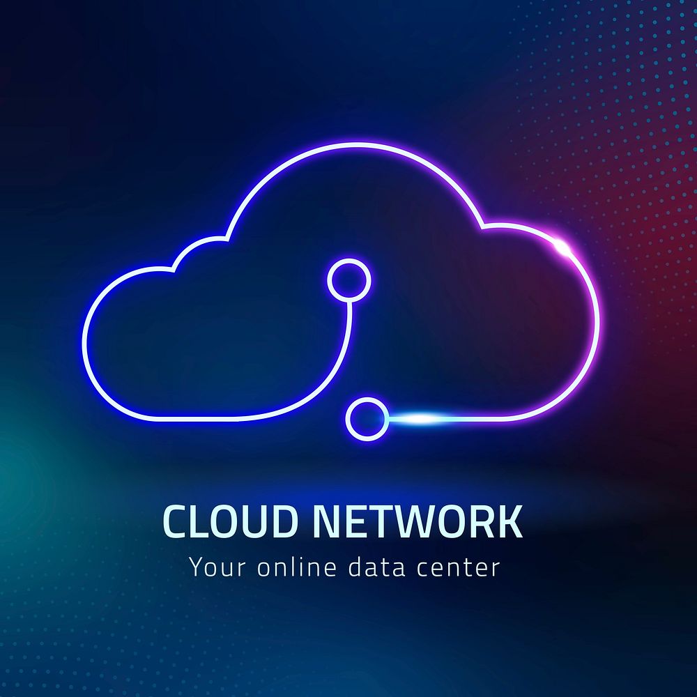 Neon cloud network logo template,  digital design