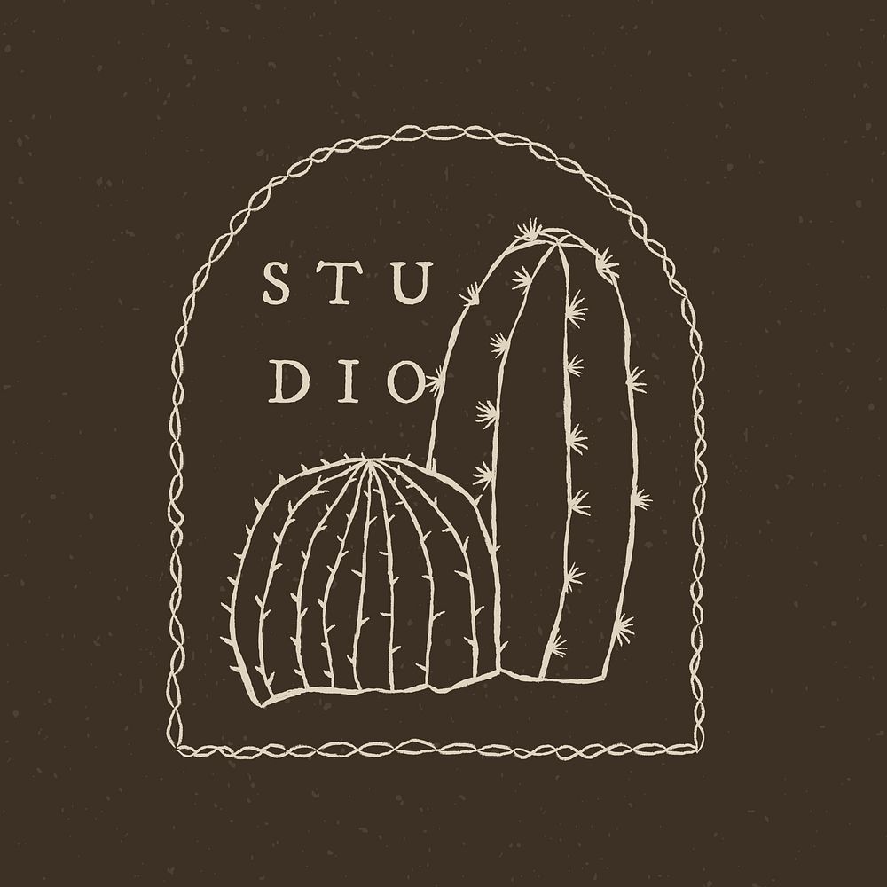 Retro cactus studio logo template 
