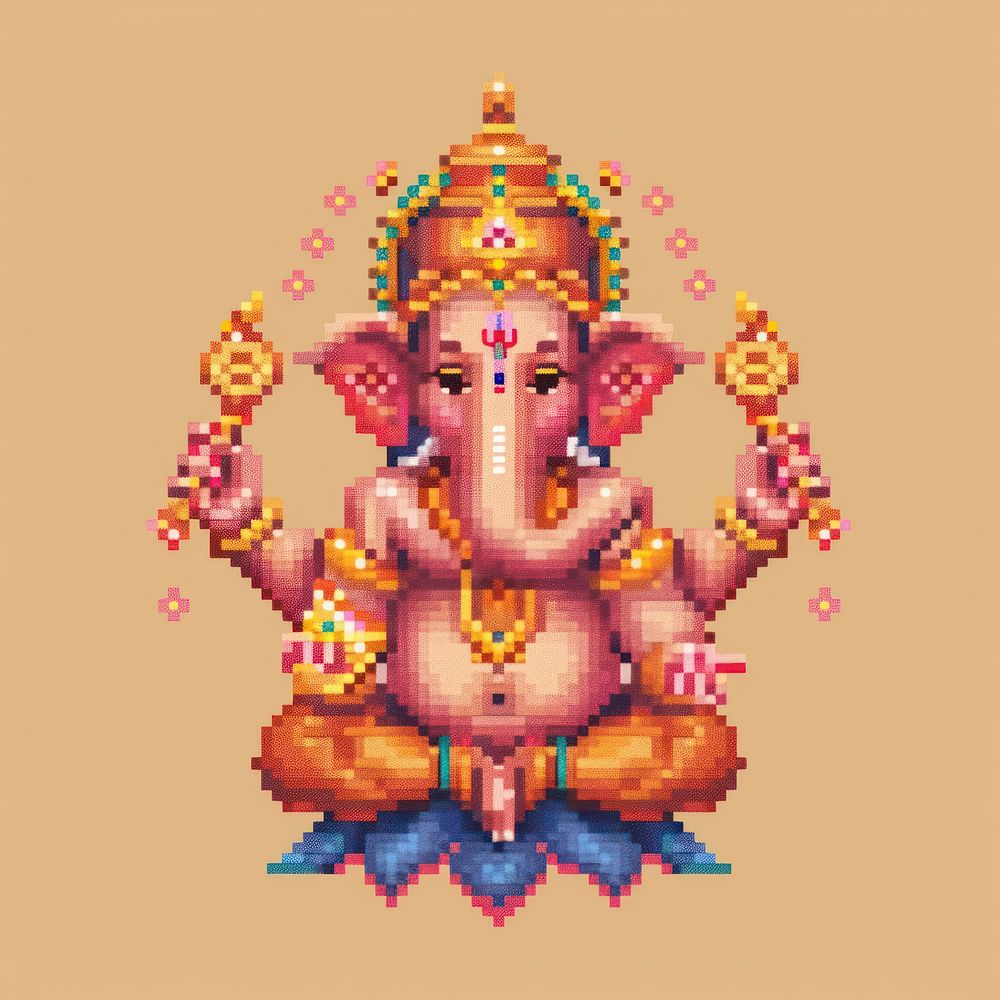 Ganesha pixel art worship person.
