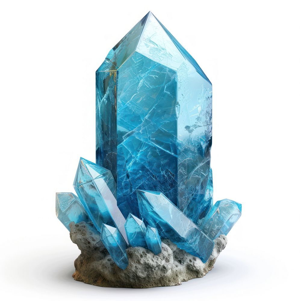 Aquamarine crystal turquoise mineral.