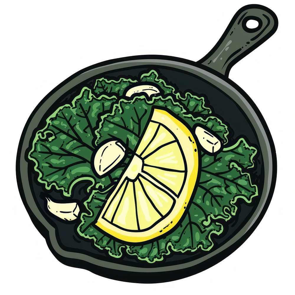 Skillet kale with lemon and garlic cookware wok cooking pan.