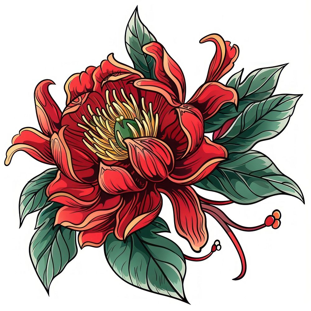 Tattoo illustration of a higanbana flower graphics blossom pattern.