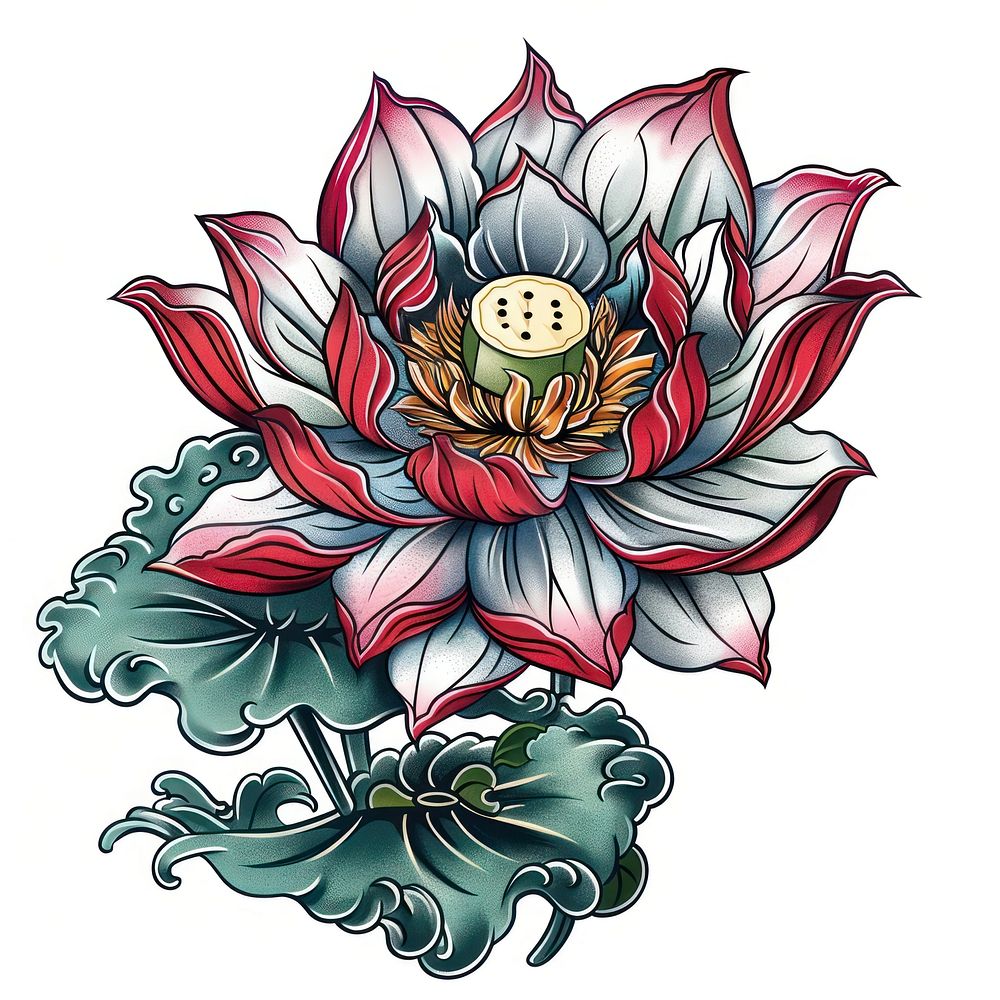 Tattoo illustration of a lotus graphics blossom pattern.