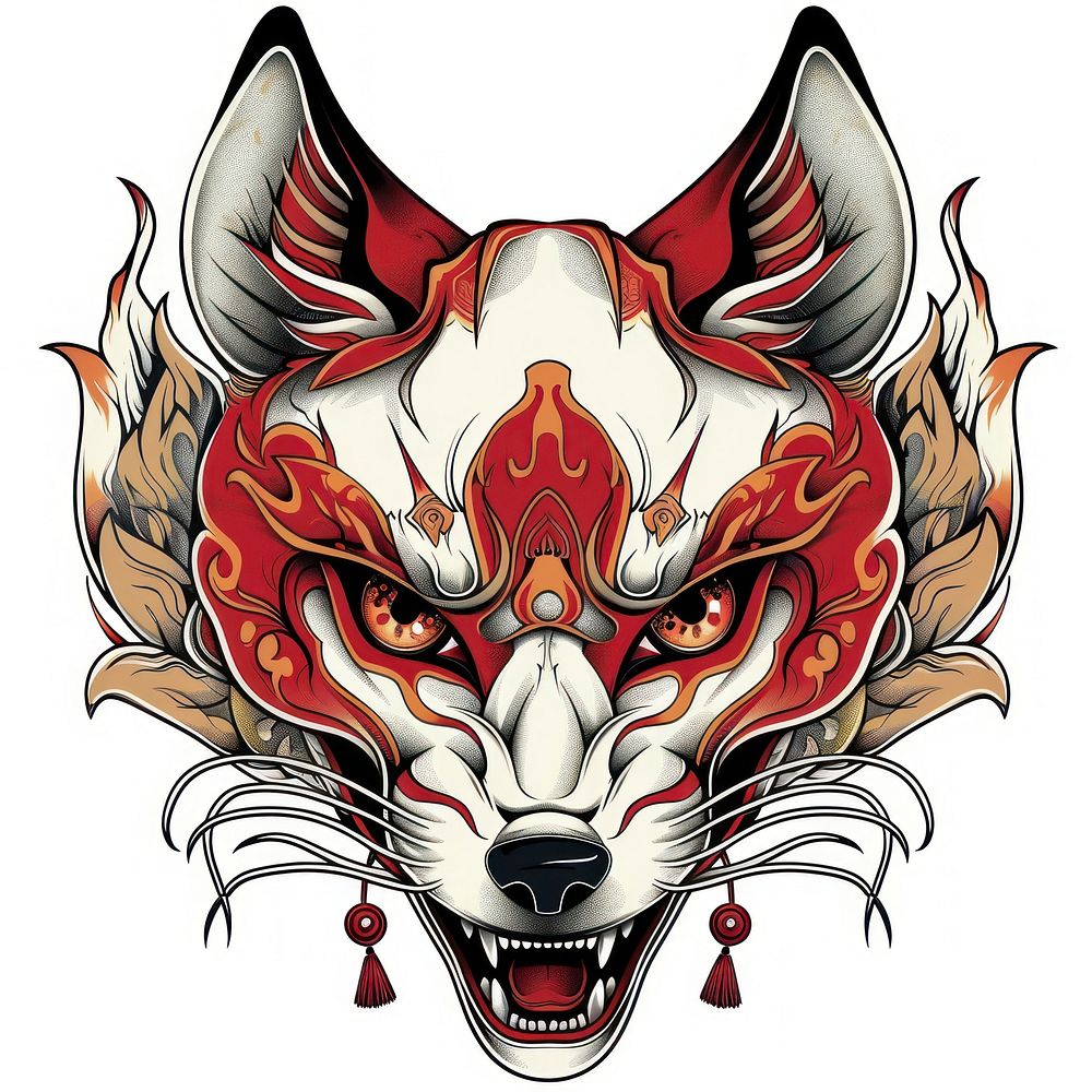 Tattoo illustration of a fox mask person human skin.