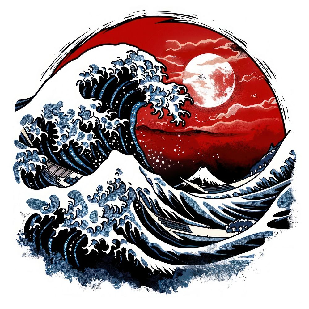 Tattoo illustration of a hokusai wave outdoors graphics clothing.