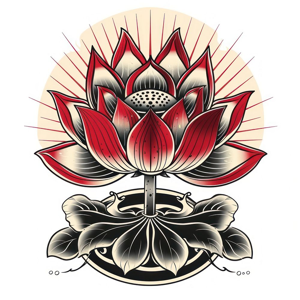 Tattoo illustration of a lotus chandelier graphics blossom.