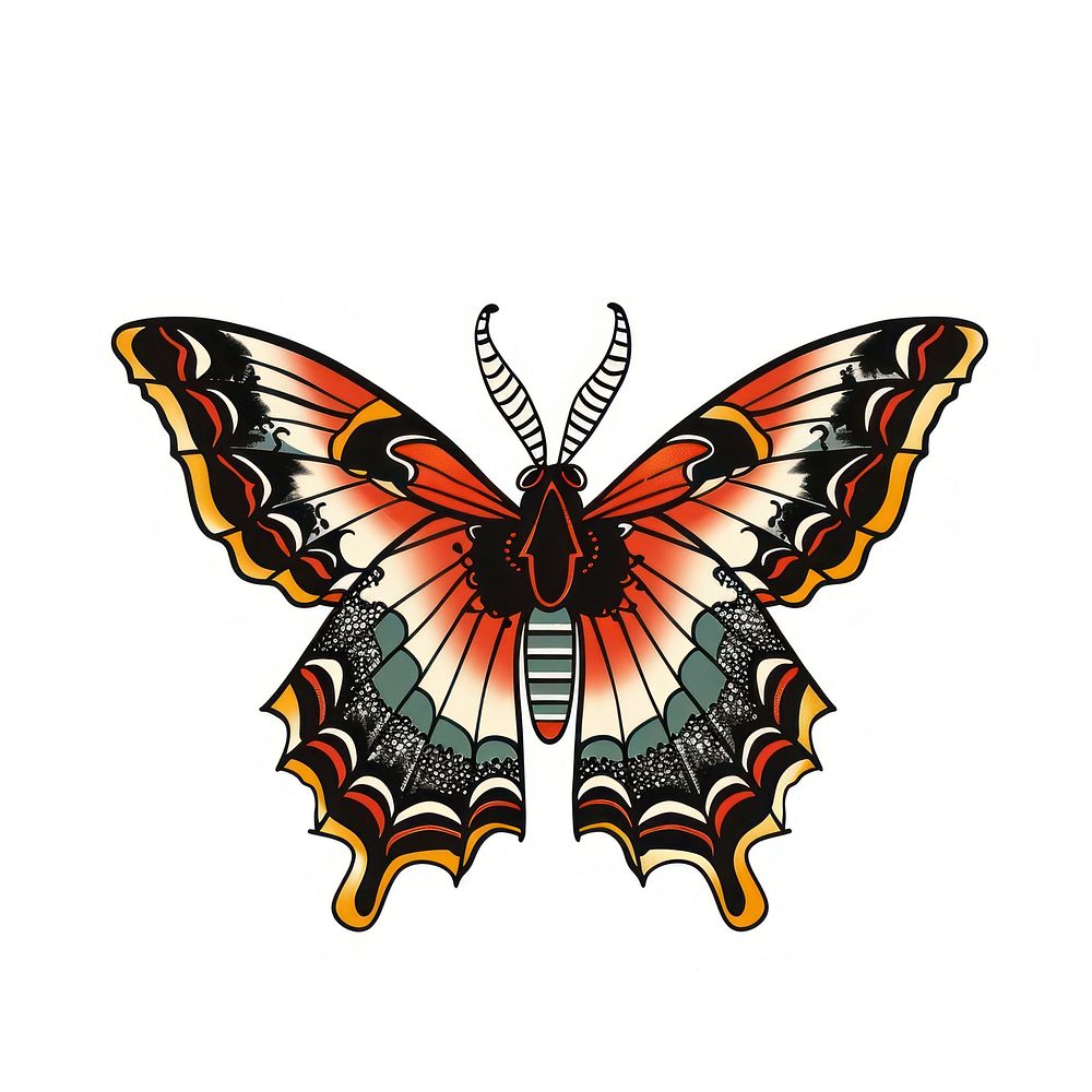 Tattoo illustration of a butterfly invertebrate animal insect.