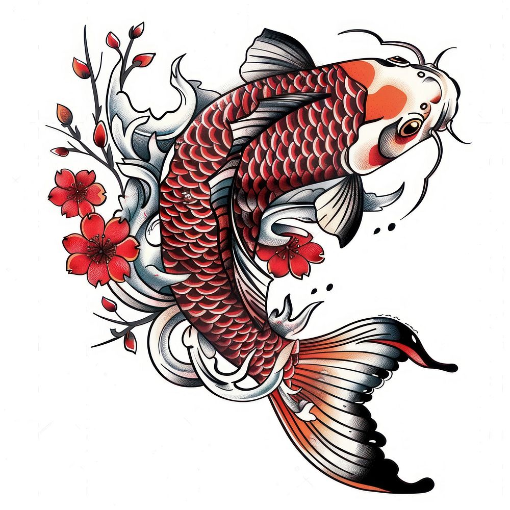Tattoo illustration of a koi fish graphics pattern animal.
