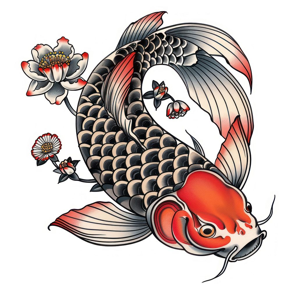 Tattoo illustration of a koi fish animal shark carp.