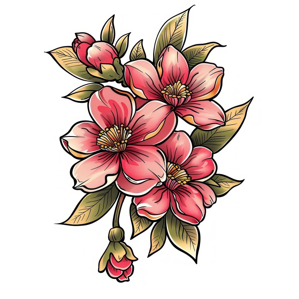 Tattoo illustration of a sakura embroidery graphics pattern.
