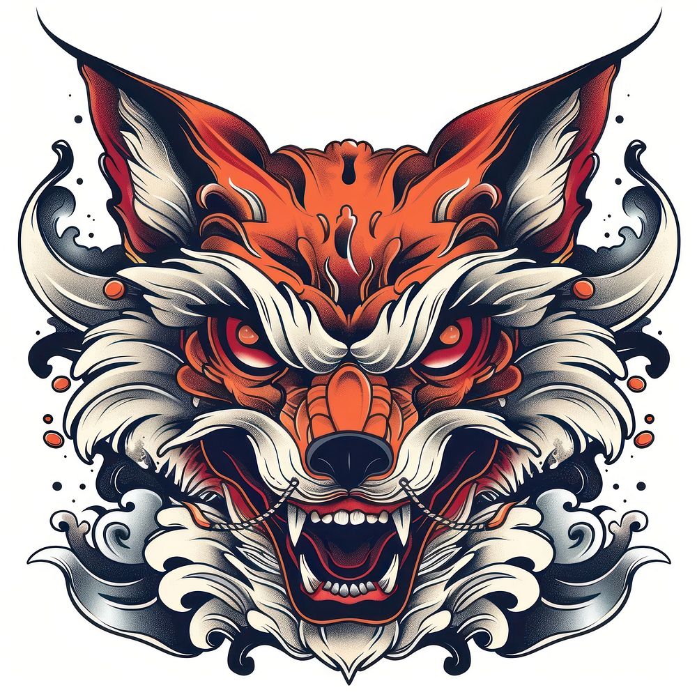 Tattoo illustration of a fox mask person emblem symbol.