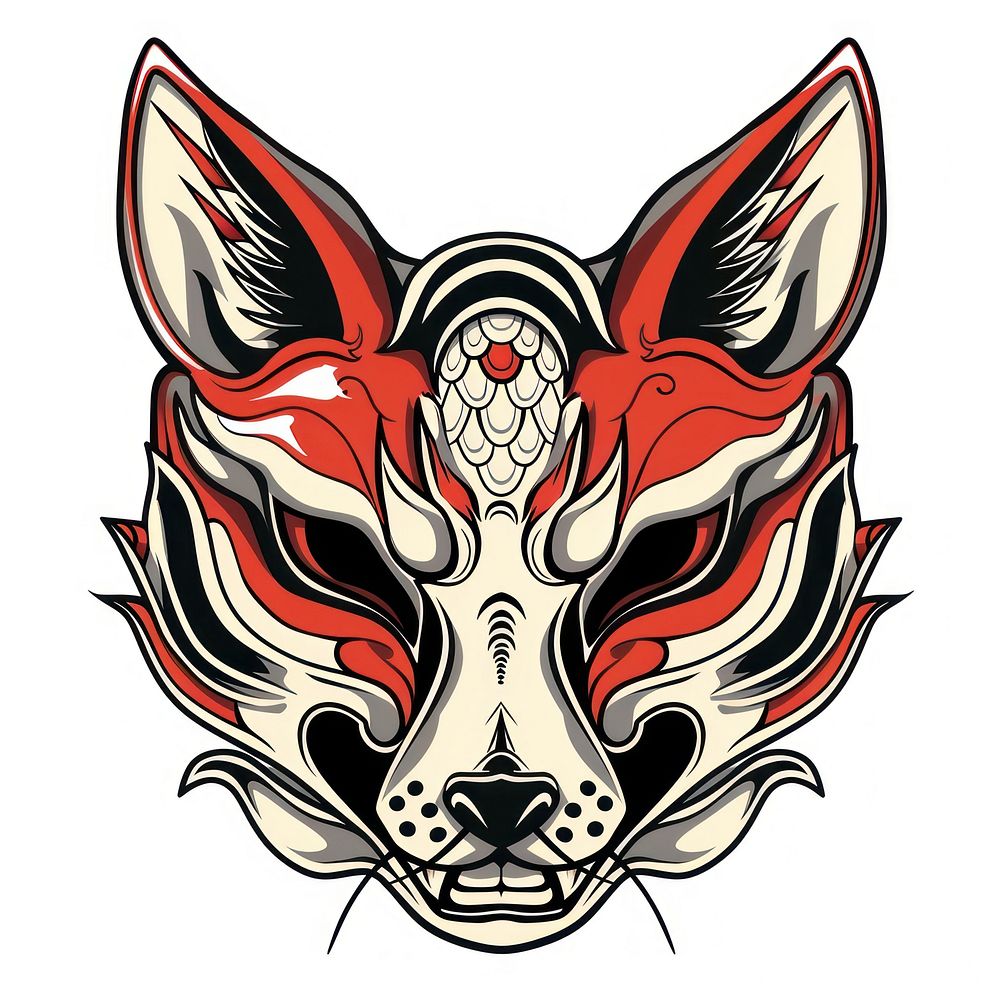 Tattoo illustration of a fox mask dynamite weaponry emblem.