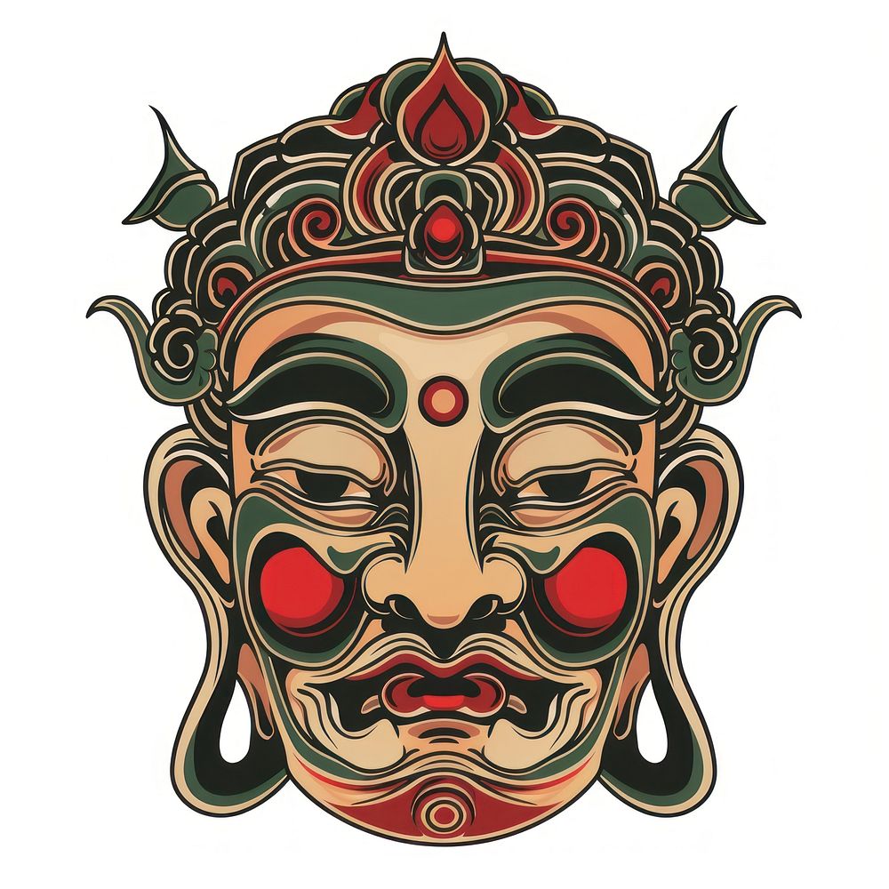 Tattoo illustration of a buddhist face illustrated drawing person.